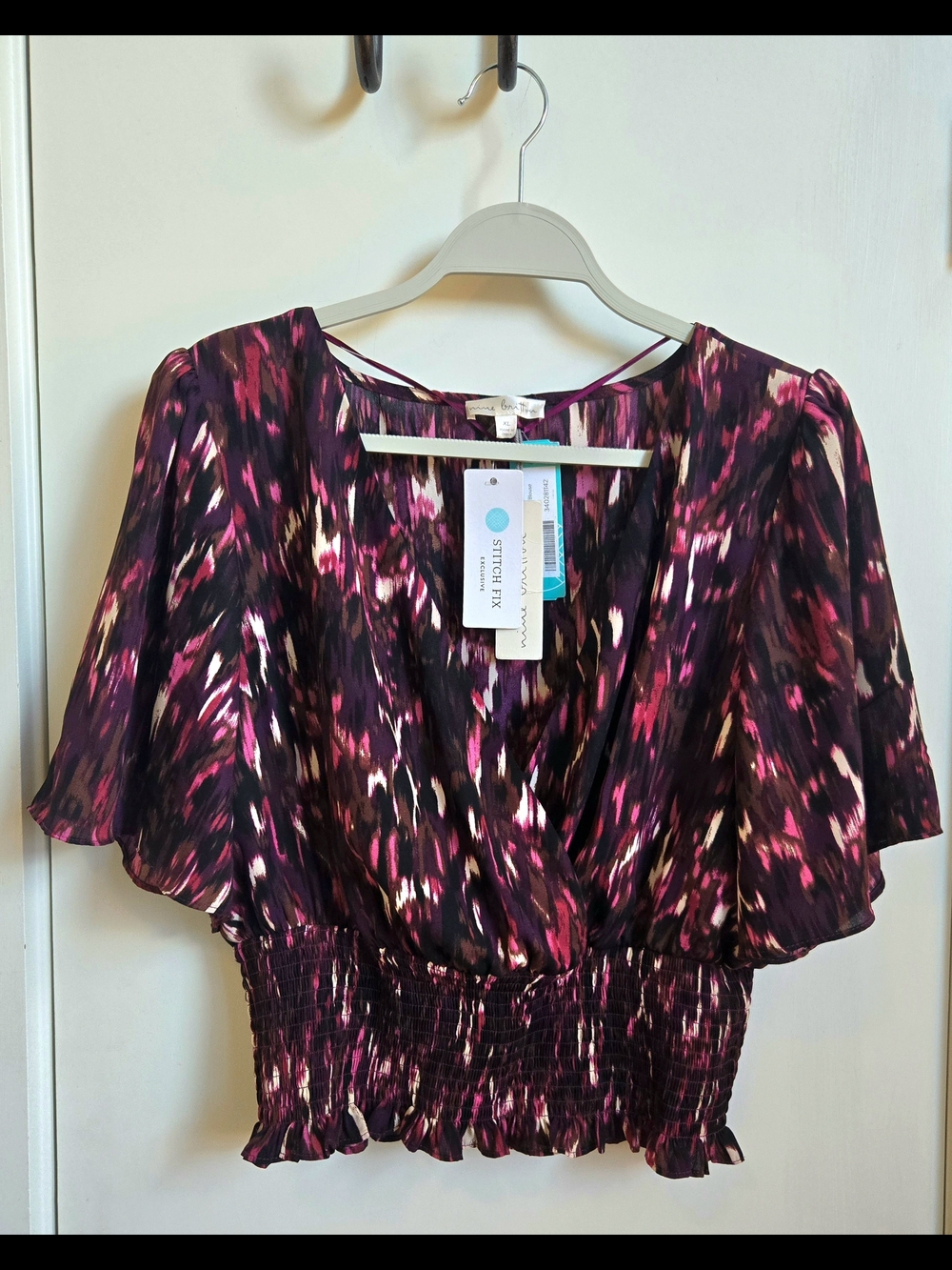 New Nine Britton Fuchsia Magenta Smocked Crop Blouse Top